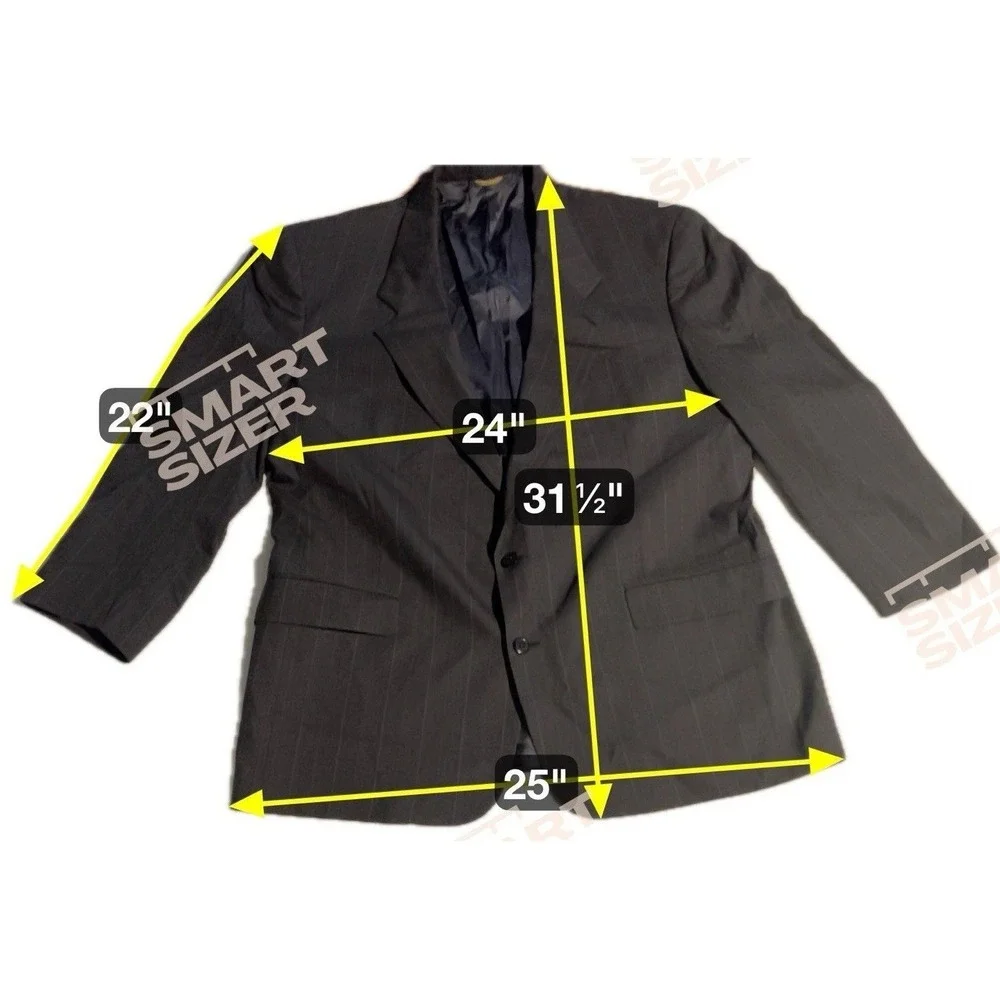 Hart Schaffner Marx Gold Trumpeter Charcoal Grey Wool Pinstripe Blazer Men's 44R